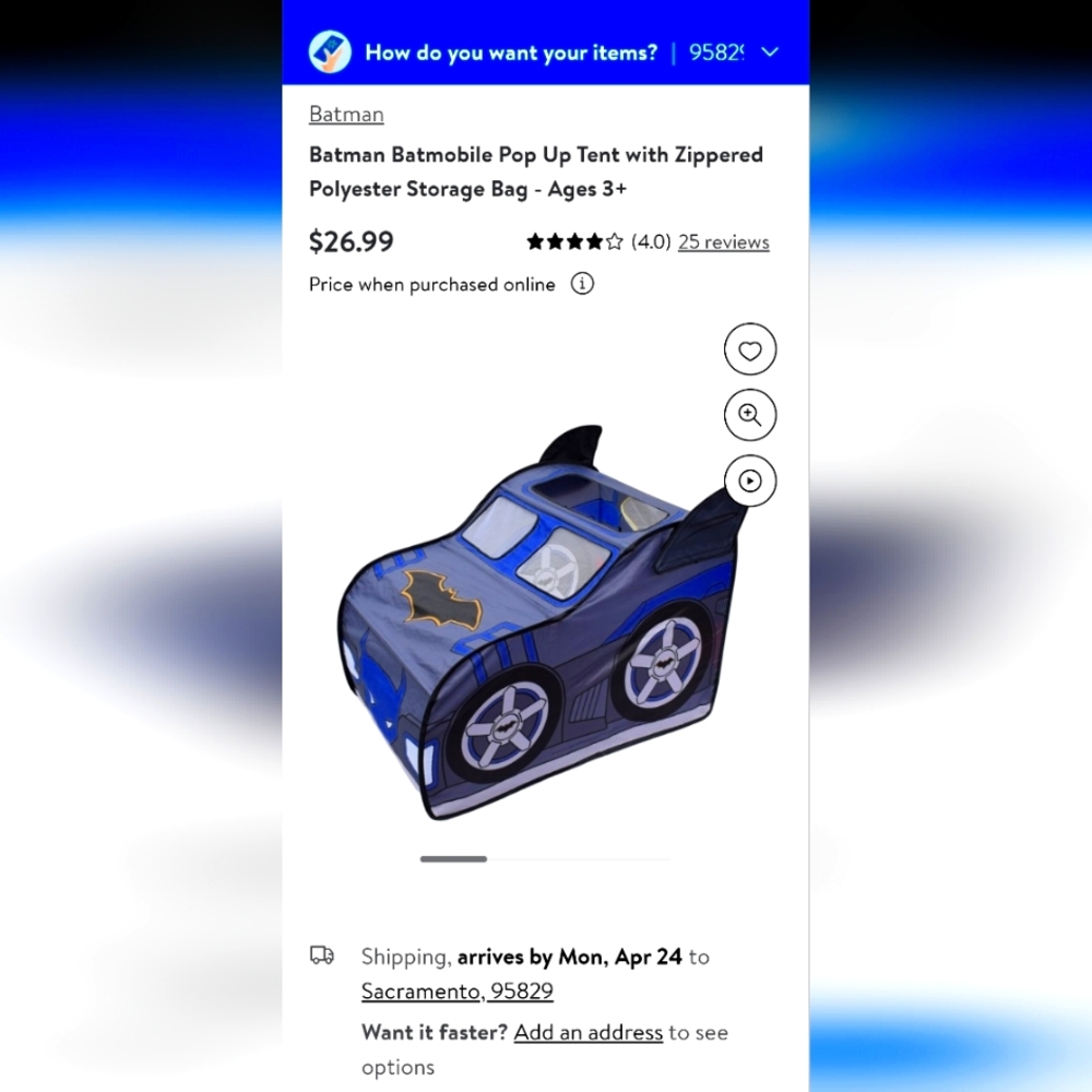 Batmobile pop up tent